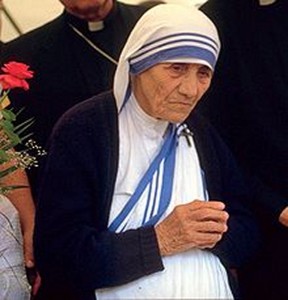 Mother Teresa at a pro-life in Bonn, Germany (1986-Wikipedia)