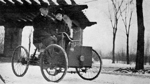 Mr. & Mrs. Henry Ford in his first car